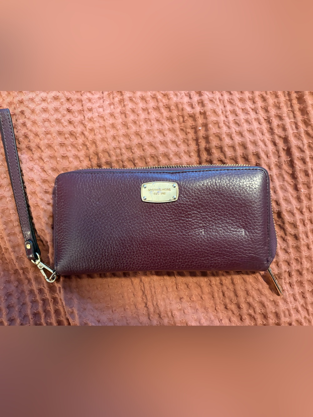 Michael Kors Burgundy Pebbled Leather Zip Wristlet